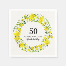 Yellow White Daffodil Wreath 50. Geburtstag Napkin Serviette