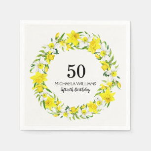 Yellow White Daffodil Wreath 50. Geburtstag Napkin Serviette