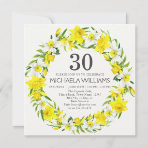 Yellow White Daffodils Wreath 30. Geburtstag Einladung