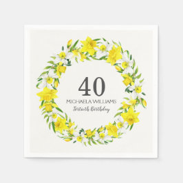 Yellow White Daffodils Wreath 40. Geburtstag Party Serviette