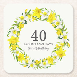 Yellow White Daffodils Wreath 40. Geburtstag Rechteckiger Pappuntersetzer