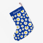 Yellow White Daisy Pattern On Blue Christmas Kleiner Weihnachtsstrumpf (Rückseite (Hängend))