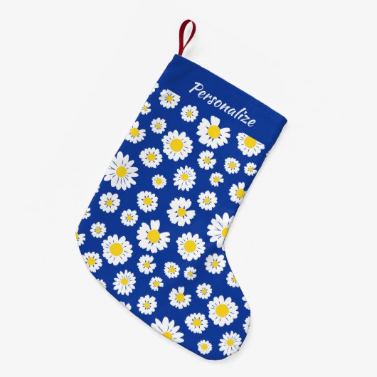 Yellow White Daisy Pattern On Blue Christmas Kleiner Weihnachtsstrumpf (Vorderansicht (hängend))