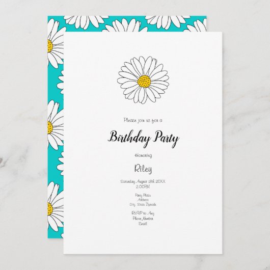 Yellow White Daisy Yellow Türkise Daisy Pattern Einladung (Vorne/Hinten)