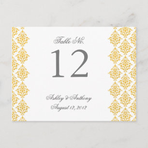 Yellow White Damask Arabesque Tischnummer Card