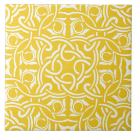 Yellow &white elegant intricate floral pattern fliese