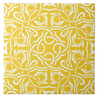Yellow &white elegant intricate floral pattern fliese