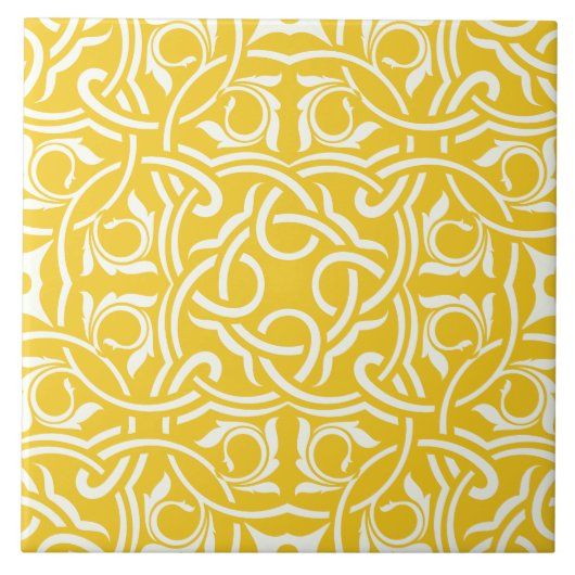 Yellow &white elegant intricate floral pattern fliese (Vorderseite)