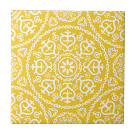 Yellow &white elegant intricate geometric pattern fliese
