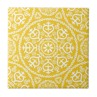 Yellow &white elegant intricate geometric pattern fliese