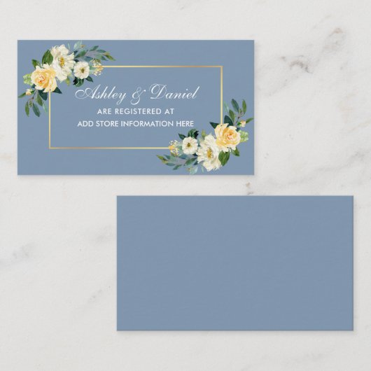 Yellow White Floral Dusty Blue Wedding Registry Begleitkarte (Vorne/Hinten)