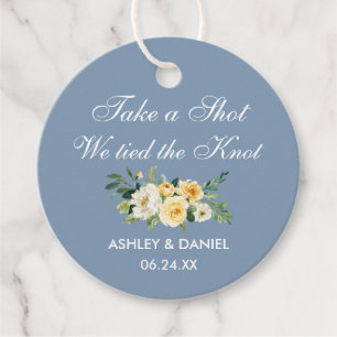 Yellow White Floral Wedding Dusty Blue Flasche Tag Geschenkanhänger