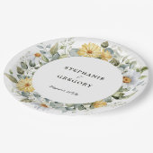 Yellow White Florals Wedding Pappteller (Schrägansicht)