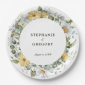 Yellow White Florals Wedding Pappteller (Vorderseite)