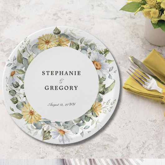 Yellow White Florals Wedding Pappteller