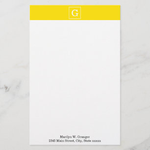 Yellow White Framed Initial Monogram Briefpapier