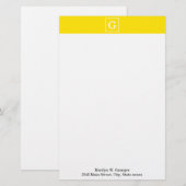 Yellow White Framed Initial Monogram Briefpapier (Vorne/Hinten)