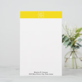 Yellow White Framed Initial Monogram Briefpapier (Stehend Vorderseite)