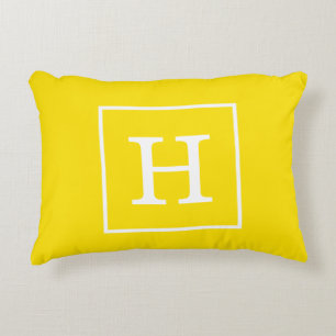 Yellow White Framed Initial Monogram Dekokissen