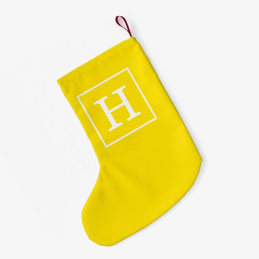 Yellow White Framed Initial Monogram Kleiner Weihnachtsstrumpf (Rückseite (Hängend))