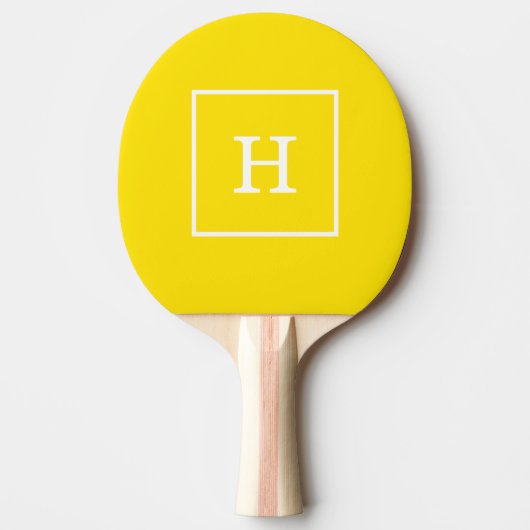 Yellow White Framed Initial Monogram Tischtennis Schläger (Vorderseite)