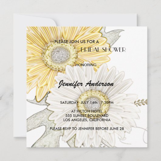 Yellow & White Gerber Daisy Bridal Polterabend Einladung (Vorderseite)