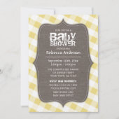 Yellow & White Gingham Leinwand Babydusche Einladung (Vorderseite)