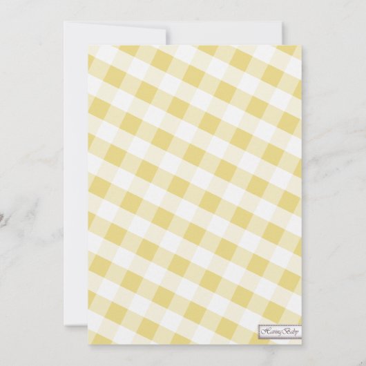 Yellow & White Gingham Leinwand Babydusche Einladung (Rückseite)