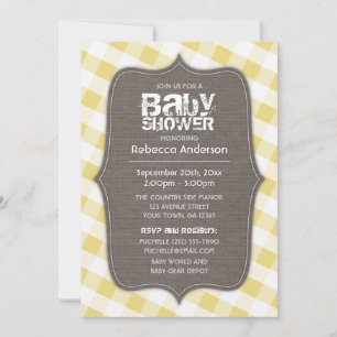 Yellow & White Gingham Leinwand Babydusche Einladung