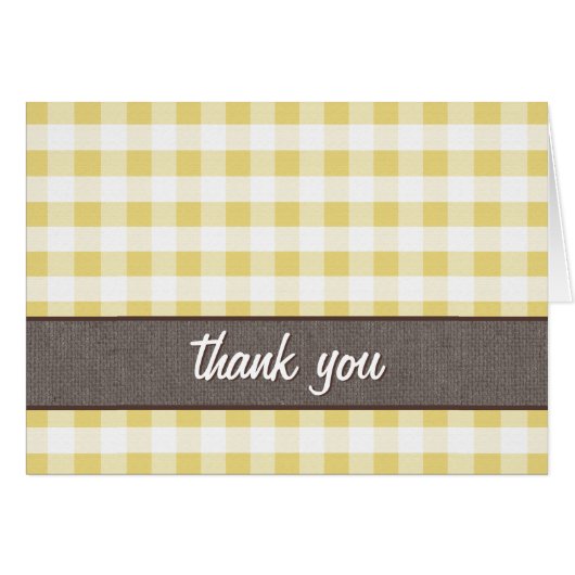 Yellow & White Gingham Leinwand Dankeschön Karte (Vorderseite (Horizontal))