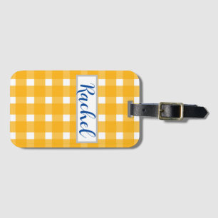 Yellow White Gingham Personalisiert Gepäckanhänger