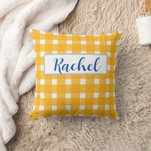 Yellow White Gingham Personalisiert Kissen