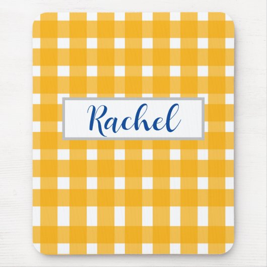 Yellow White Gingham Personalisiert Mousepad (Vorne)