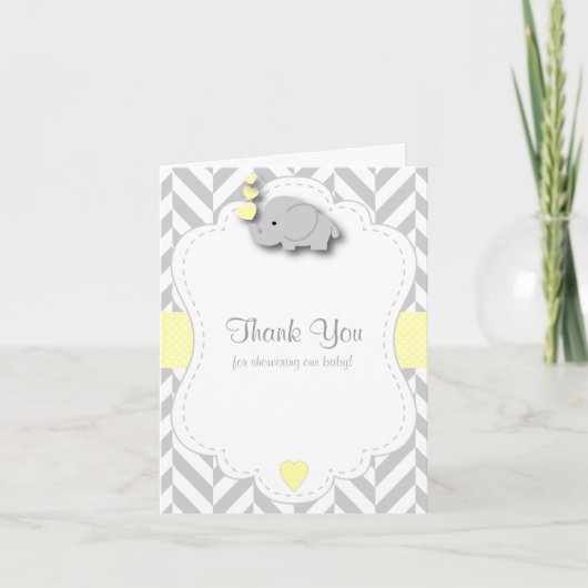 Yellow, White Gray Elephant Baby Dusche Danke (Vorderseite)