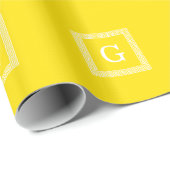 Yellow White Greece Key Frame #1 Initial Monogram Geschenkpapier (Rolleneckpunkt)