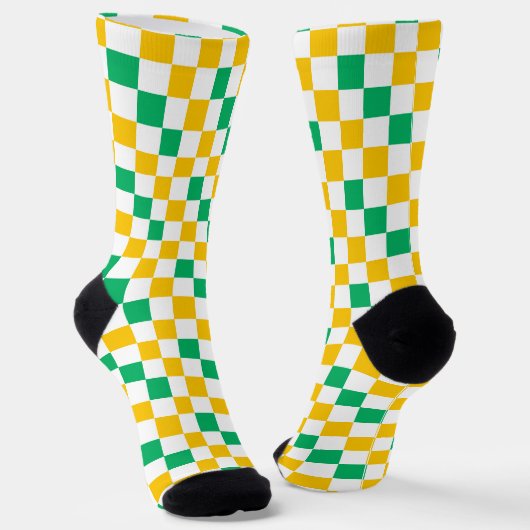 Yellow White Green Checkered Design  Socken (Gewinkelt)