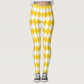 Yellow White Harlequin Diamonds Schachbretts Desig Leggings (Vorderseite)