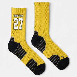 Yellow White Name Basketball Socken