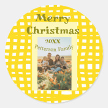 Yellow white plaid retro Christmas holiday family