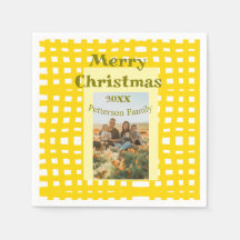 Yellow white plaid retro Christmas holiday family