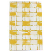 Yellow White Plaid Stripes Birthday Mittlere Geschenktüte (Vorderseite)