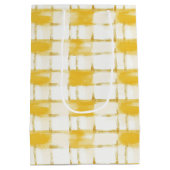 Yellow White Plaid Stripes Birthday Mittlere Geschenktüte (Rückseite)