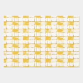 Yellow White Plaid Stripes Blue White Birthday Geschenkpapier Set
