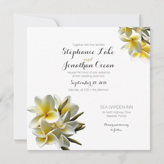 Yellow White Plumeria Hawaiian Wedding Einladung (Vorderseite)