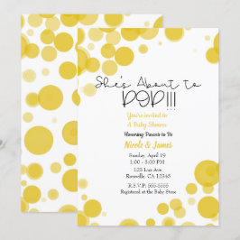 Yellow White Polka Dot Bubbles Sie ist im Begriff  Einladung