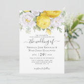 Yellow White Ranunculus Florals Einladung (Stehend Vorderseite)