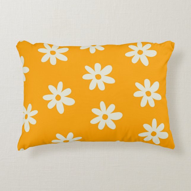 Yellow White Retro Y2K Blume Muster Dekokissen (Vorderseite)