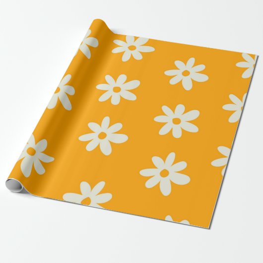 Yellow White Retro Y2K Blume Muster Geschenkpapier (Ungerollt)