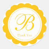 Yellow White Scalloped Circle Monogram Vielen Dank Runder Aufkleber (Vorderseite)