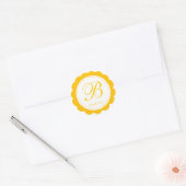 Yellow White Scalloped Circle Monogram Vielen Dank Runder Aufkleber (Umschlag)